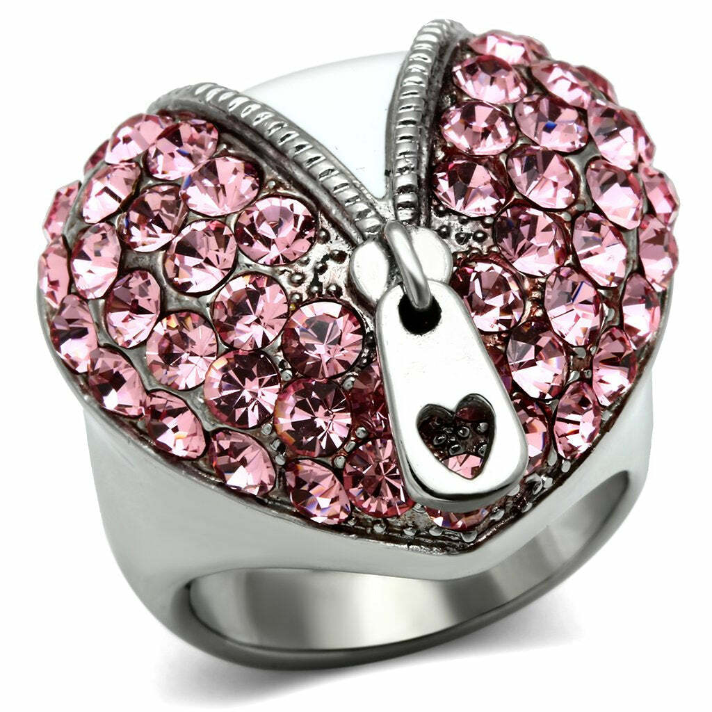 TK652 – High polished (no plating) Stainless Steel Ring with Top Grade Crystal