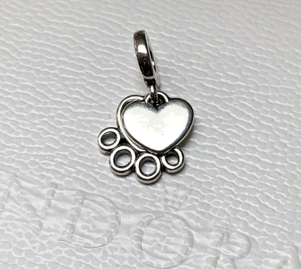 Authentic PANDORA Hearts & Paw Print Dangle Charm #799360C00