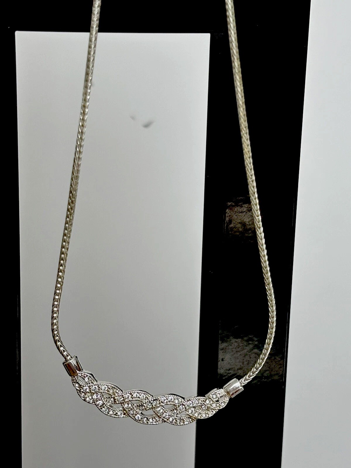 Roman Rhinestone Pendant Necklace/ Silver Tone/ Very Good Used Condition