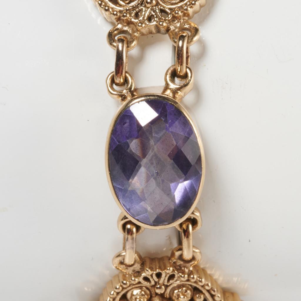 Nicky Butler Gold Tone Purple Blue Pink Cabochon Bejeweled Panel Bracelet 7.5″
