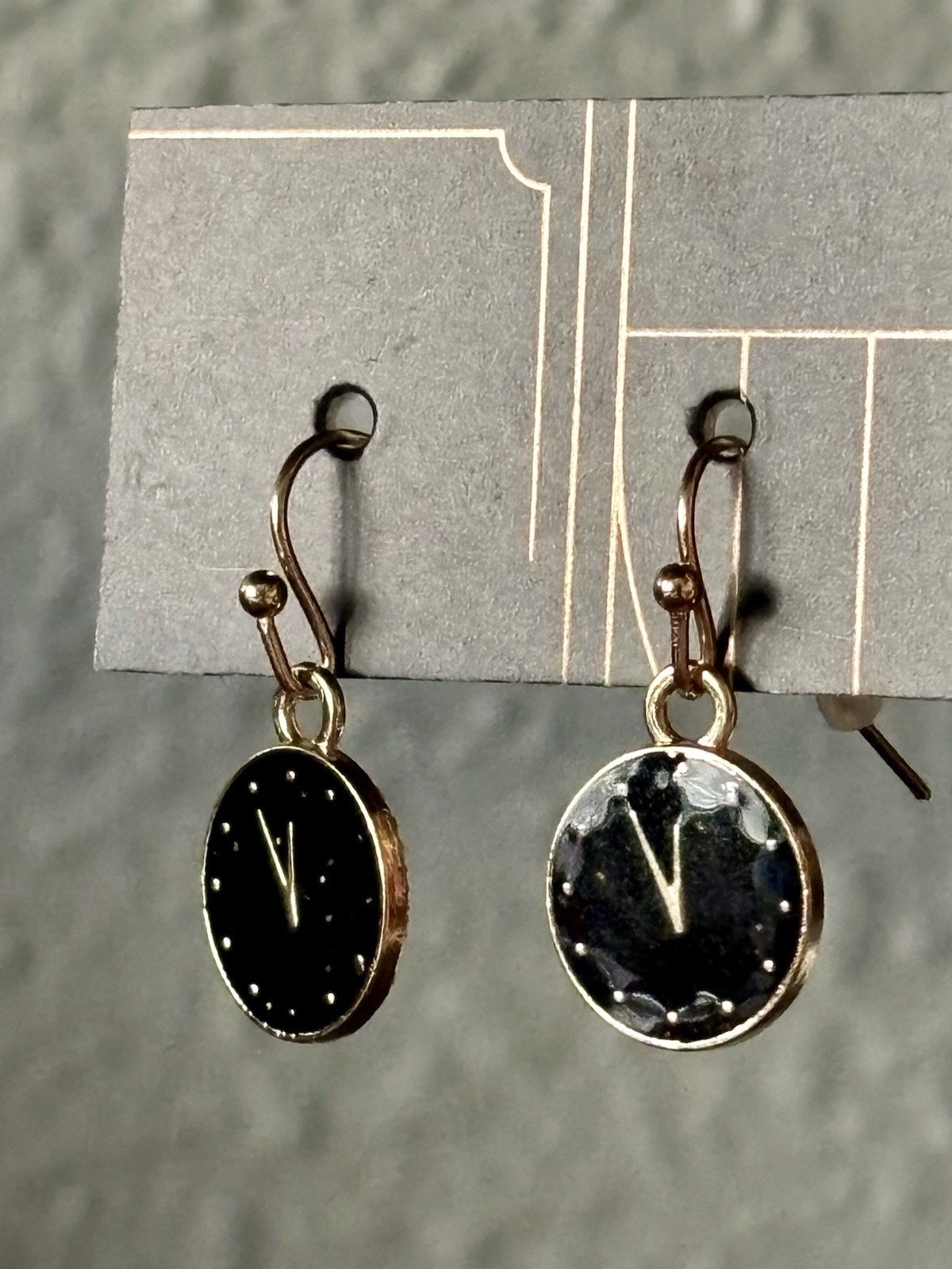 New Years Round Clock Dangle Gold Tone French Wire Close Earrings