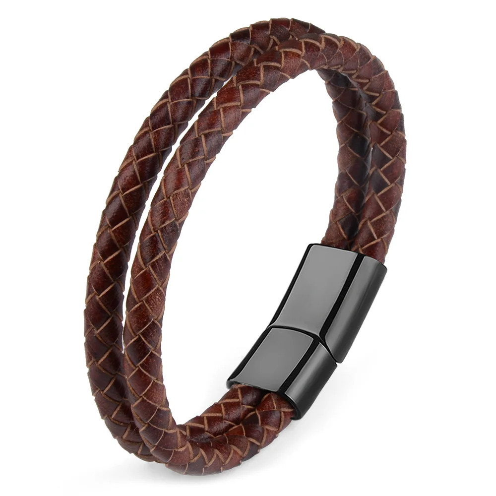 Genuine Leather Double Rope Braid Bracelet For Men Multicolor Choice