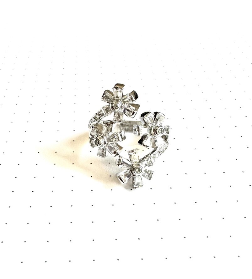 (SIZE 6,7,8,9) Open-Ended CZ Stones FLOWERS CLUSTER RING .925 STERLING SILVER