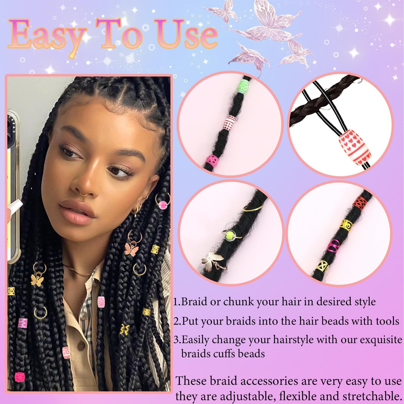247PCS Hair Jewelry for Braids Mixed Color Loc Dreadlock Beads Metal Alloy Ha…