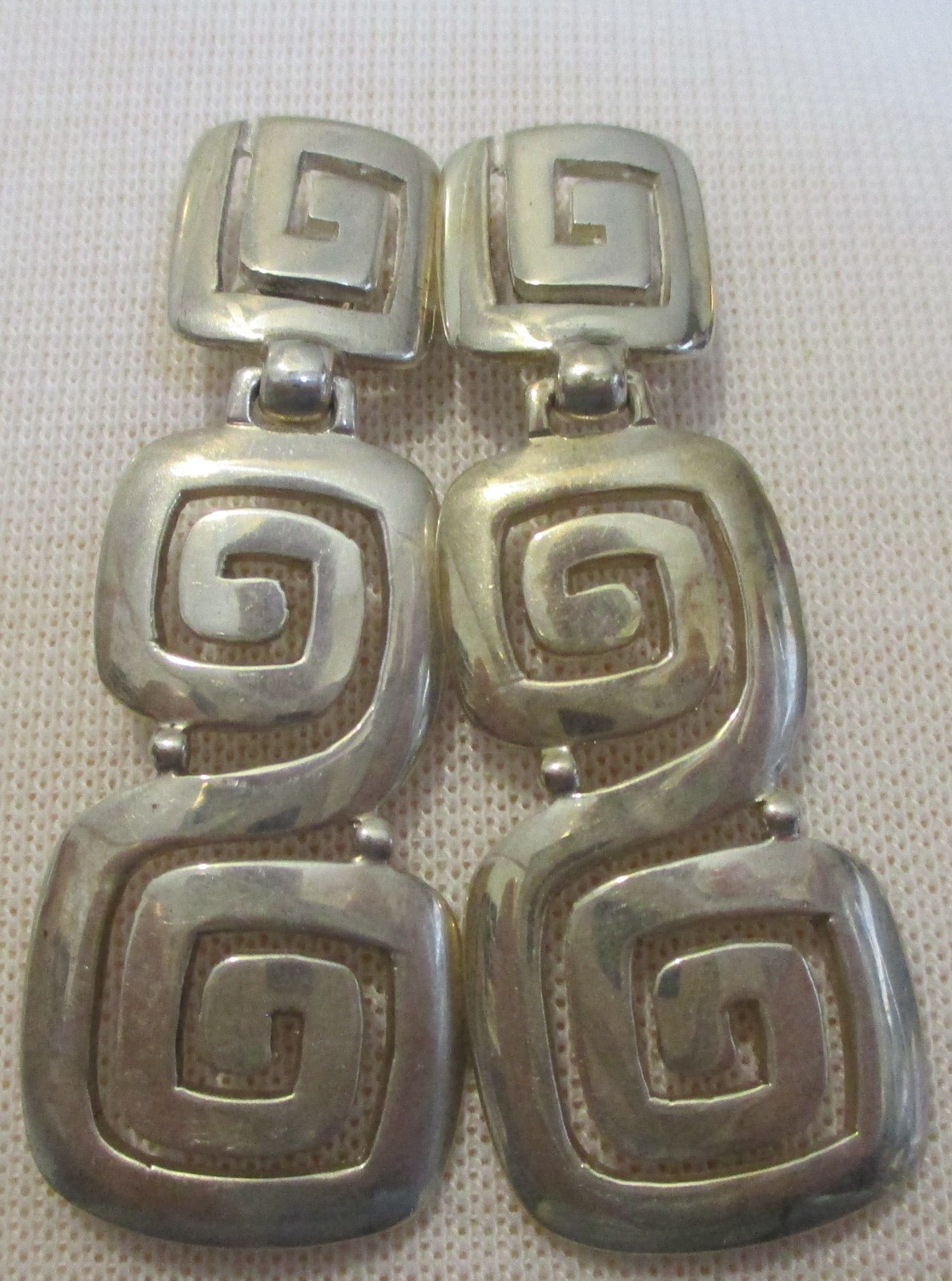 Greek Key (Meander) Jewelry Sterling Silver geometric dangle earrings, 13.1grams