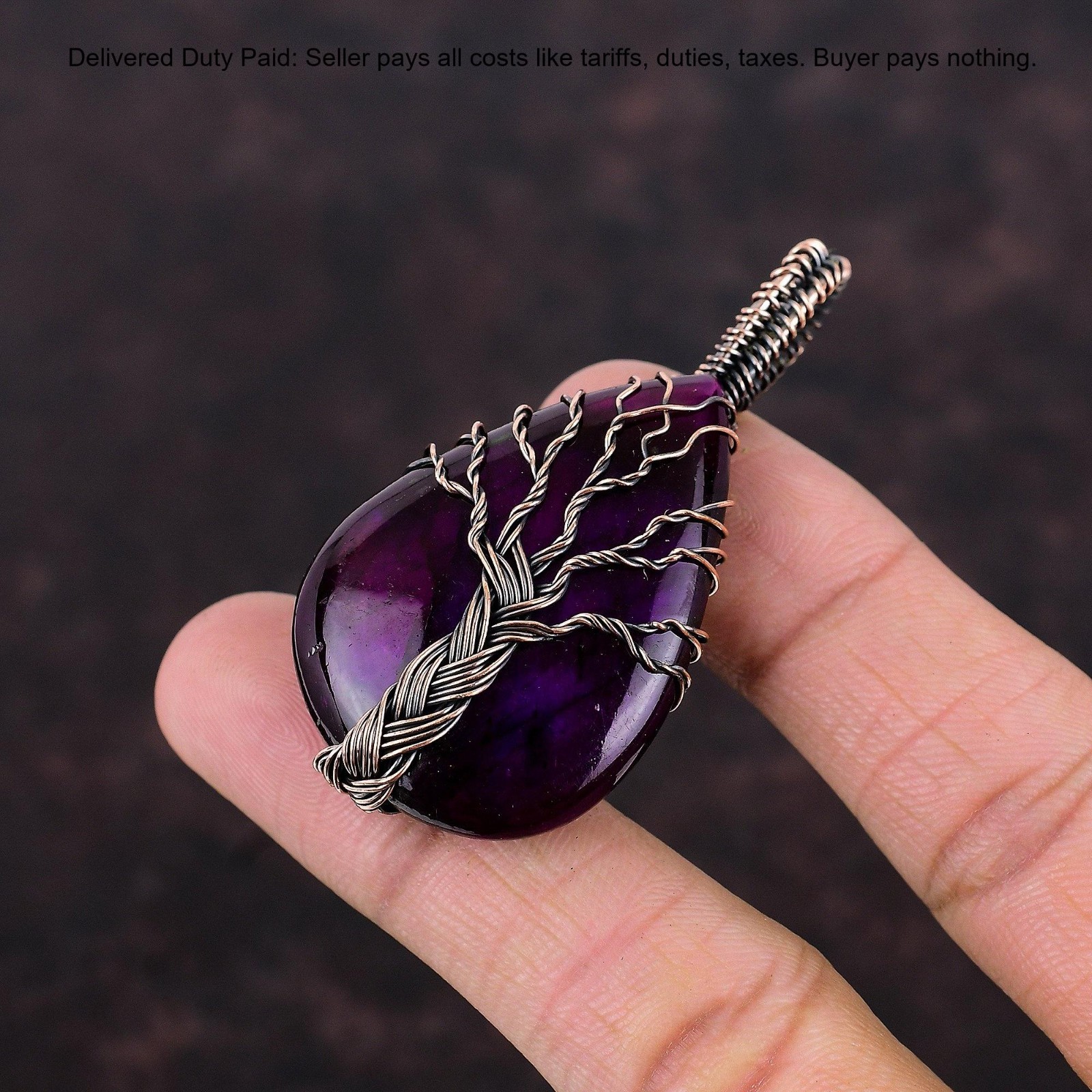 Pear Pink Fire Labradorite Gemstone Tree Of Life And Wire Wrapped Pendant Copper