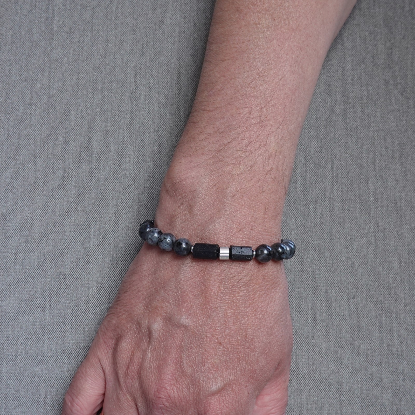 Black Tourmaline Labradorite Beaded Bracelet, Minimalist Protection Jewelry