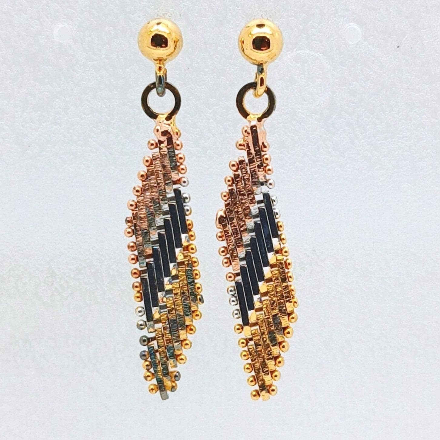 Tri-Color Gold Vermeil Sterling Silver Diamond Cut Dangle Ball Stud Earrings New