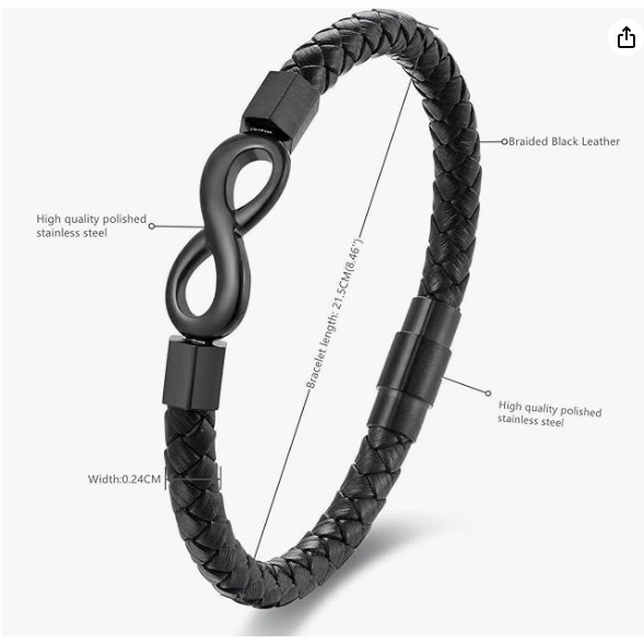 To My Man Infinity Leather Bracelet, Love You Forever and Always Stainless Steel