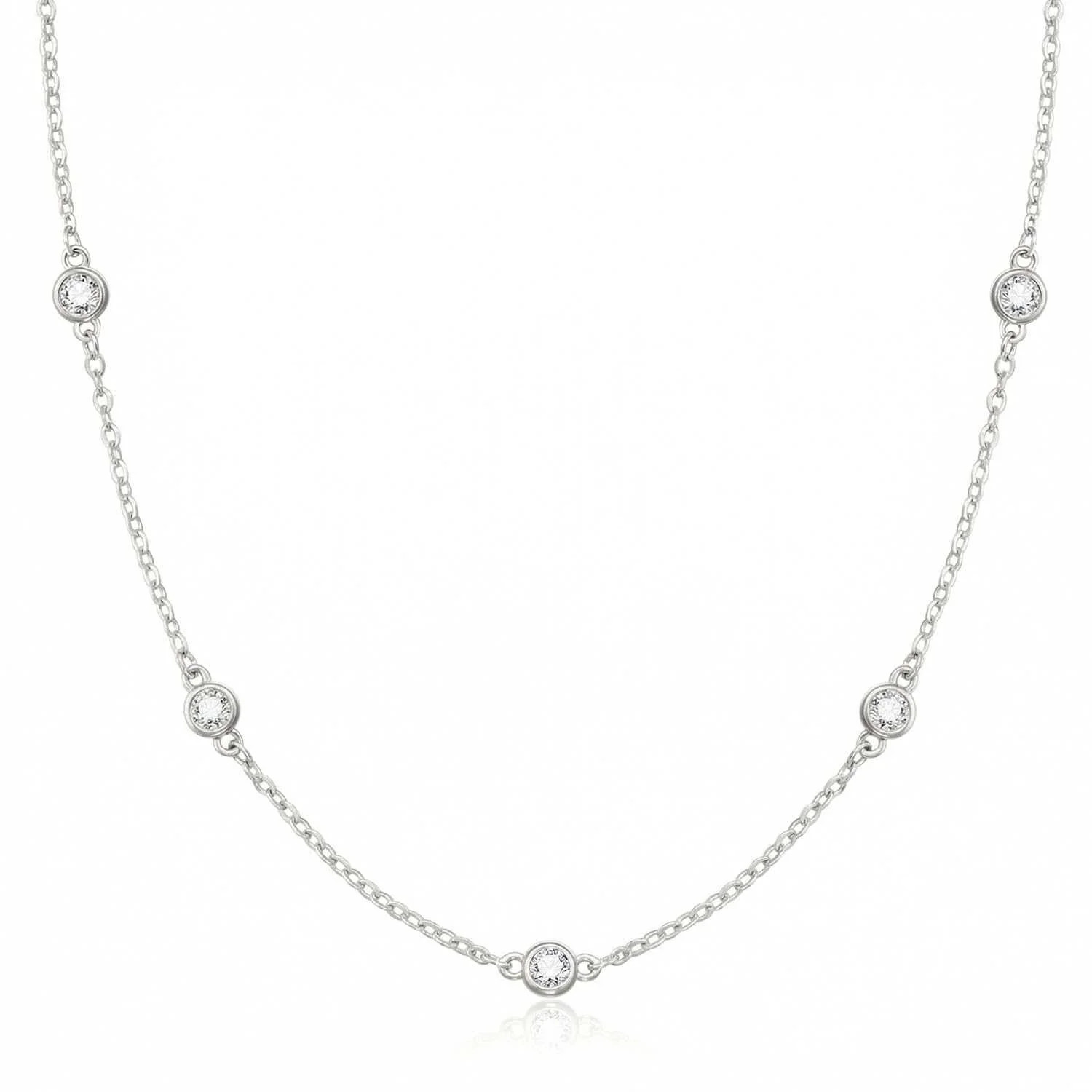 Dainty CZ Station Necklace – Gold & Silver Layering Choker for Women