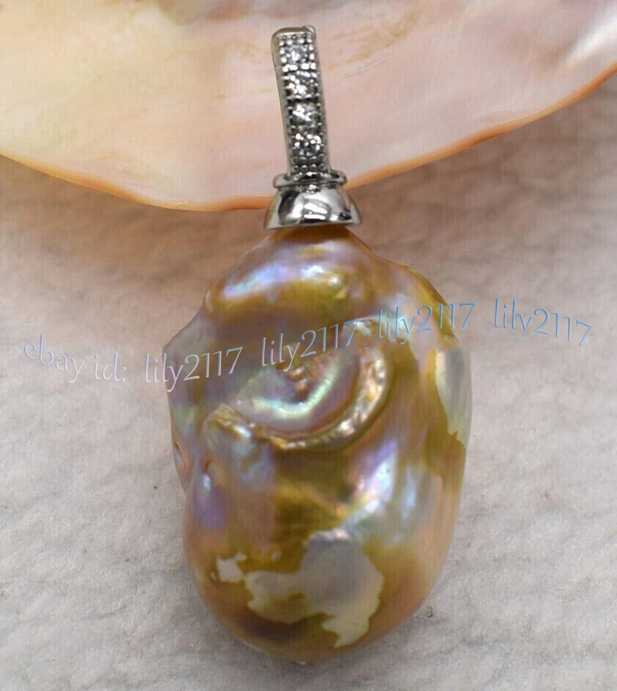 Huge 15x20mm Real Natural Multicolor Keshi Baroque Pearl Pendant 14K Gold Plated