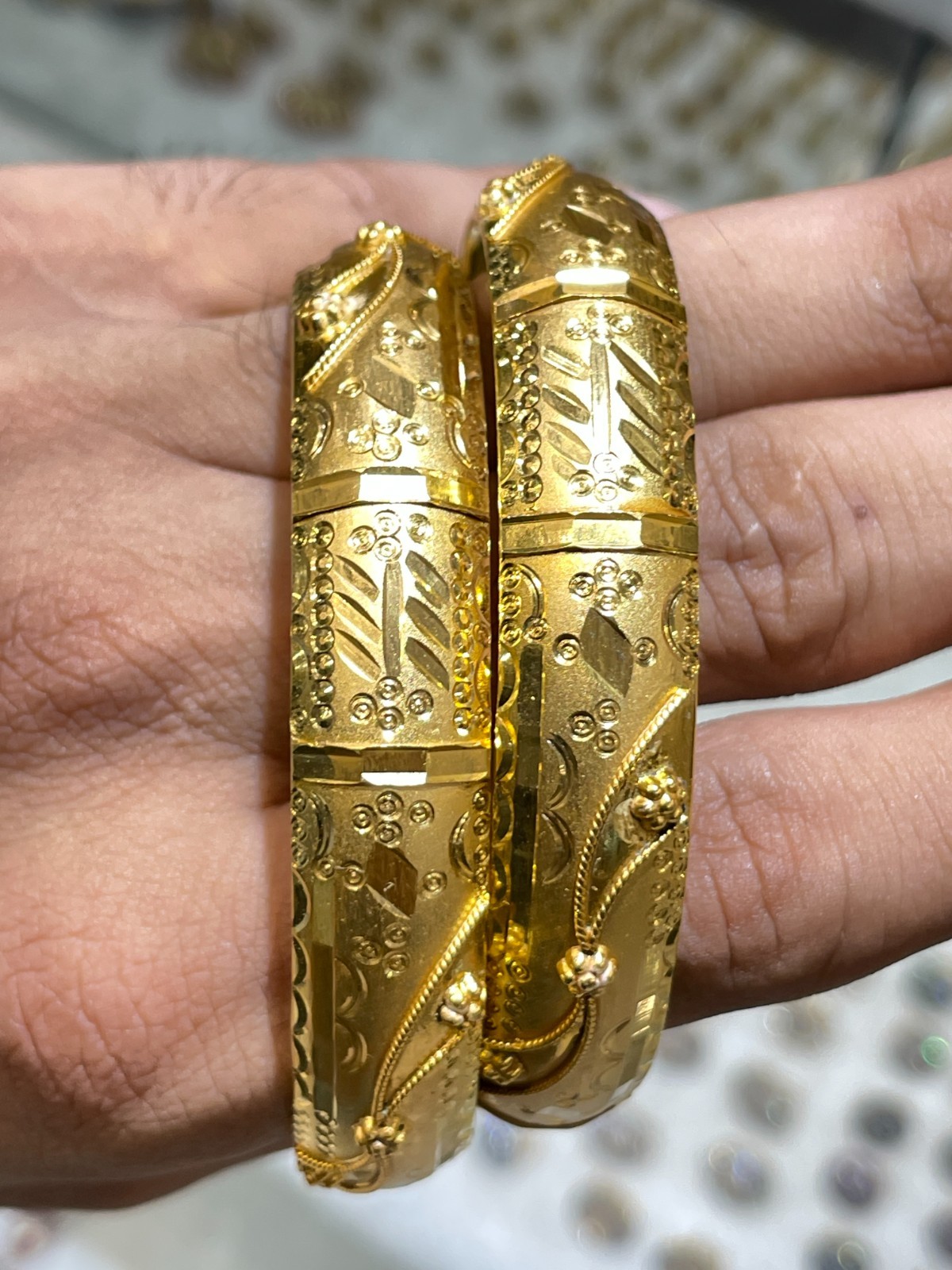 2.6 Gold Plated Heavy Dubai Bangles 2Pcs Set Bracelets Bridal For Woman Handmade