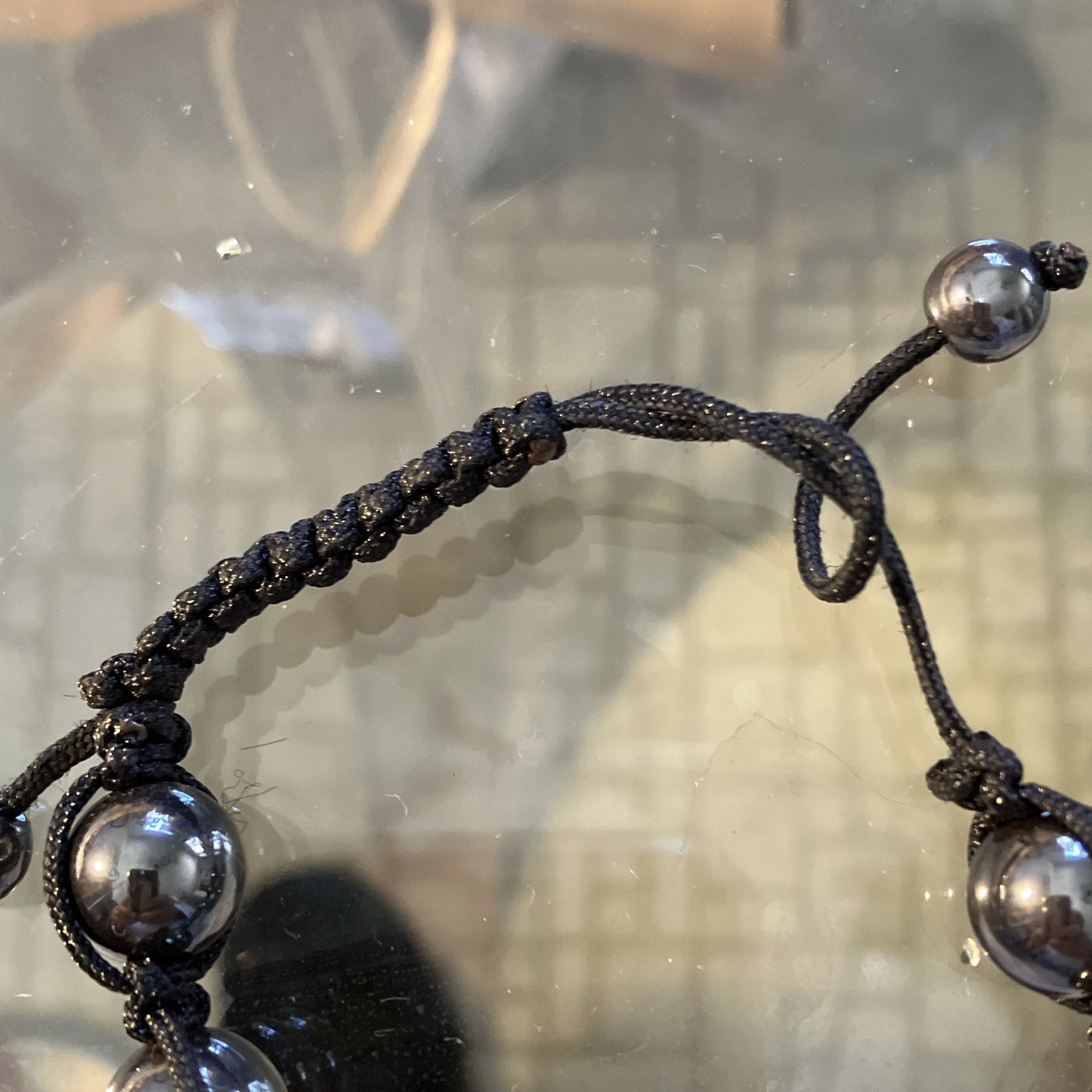 Blue Crystal Pave Beaded Adjustable Cord Bracelet – Slide Closure, Black