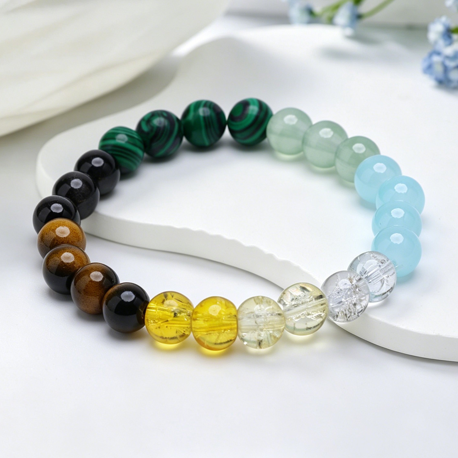 Money Wealth Natural Stone Bracelet Crystal Beaded Stretch for Him Her Gift Idea