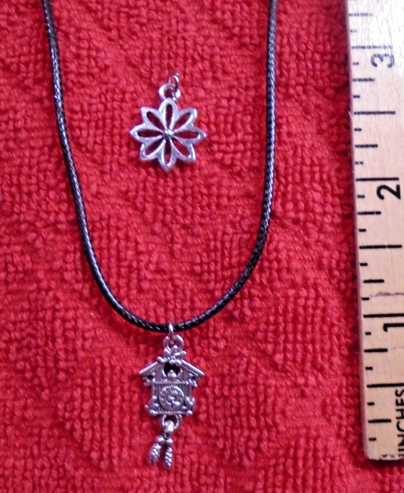 Cuckoo Clock Charm Necklace German Swiss Clock Oktoberfest Black Rope Chain+NEW