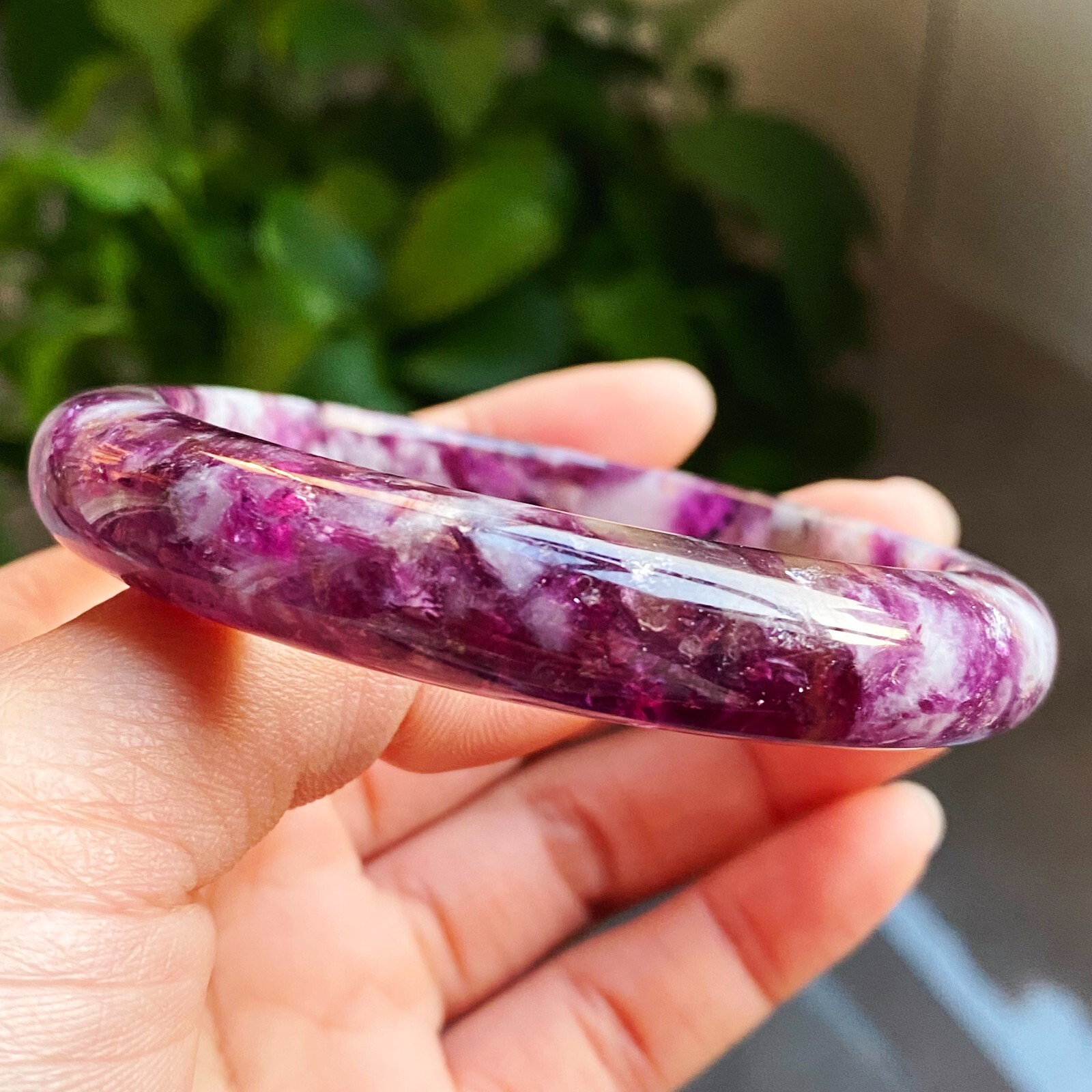 59.8mm Natural Purple lepidolite Quartz Crystal Gemstone Bangle C84