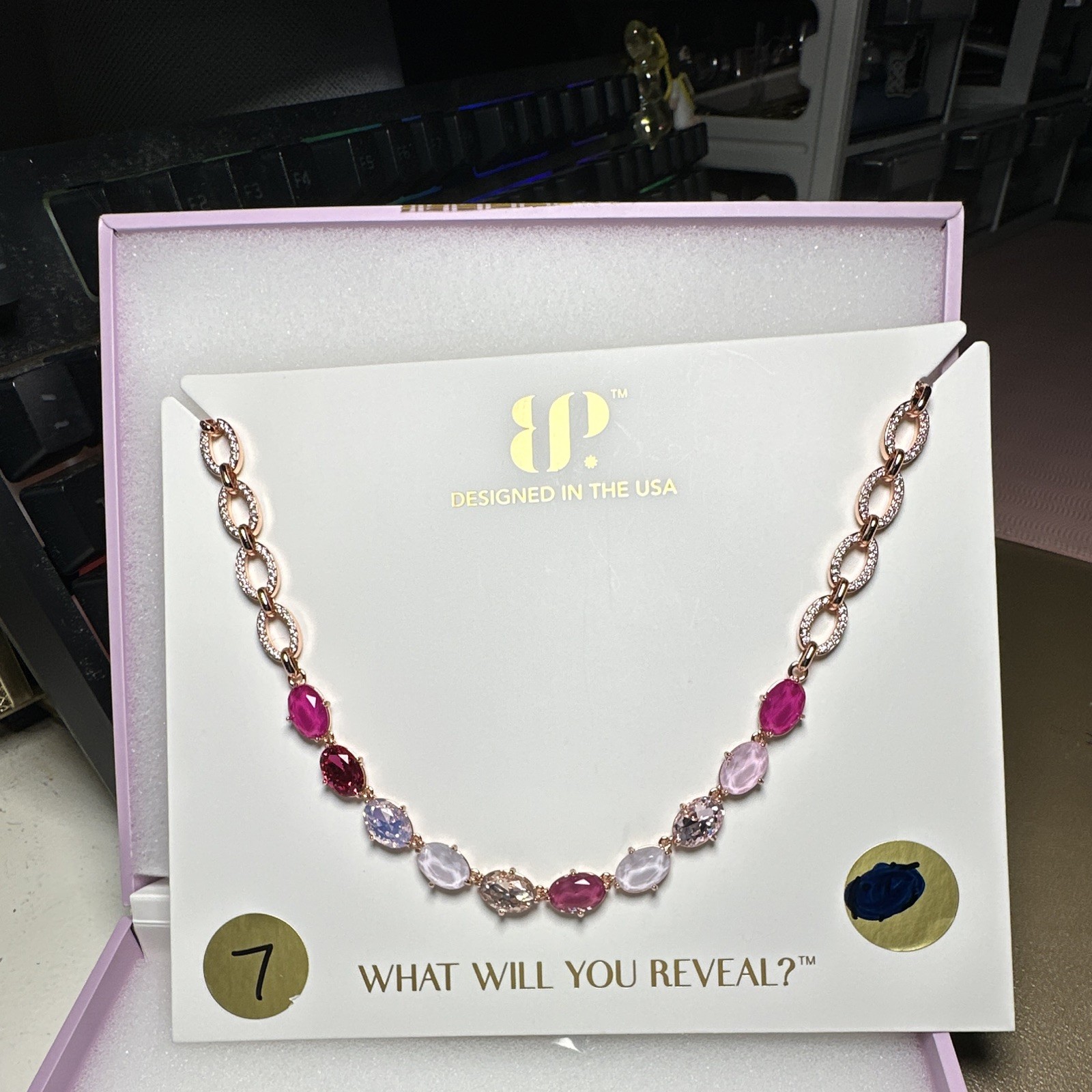 JP Rose Gold Plated Crystal Station Box Chain Necklace Adjustable 27″ NK54947