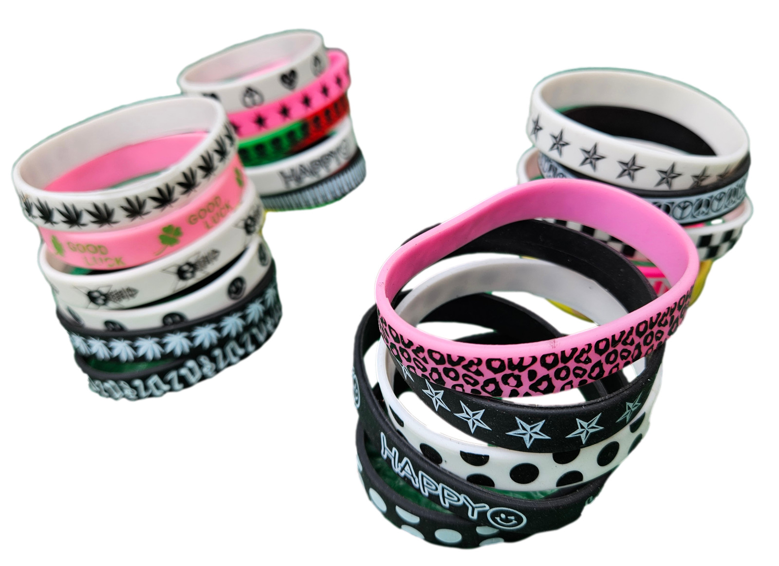 5x Unisex Adults Fashion Silicone Rubber Bands Bracelets Spotted Mixed Designs