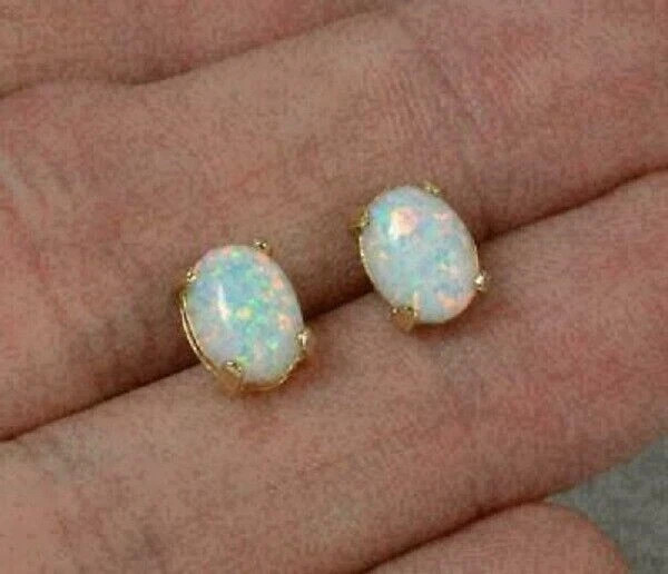 3Ct Simulated Fire Opal Beautiful Solitaire Stud Earrings 14K Yellow Gold Plated