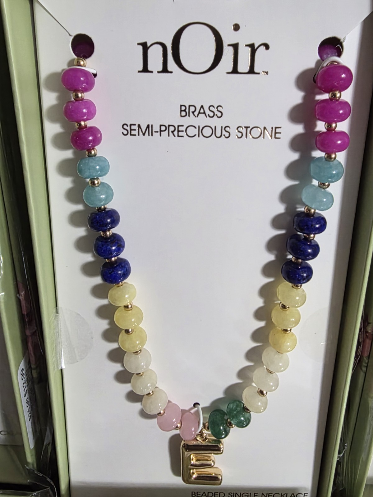 RARE nOir Necklac Semi Precious Stone Brass Natural Gemstones 15.5″ + 3″RAINBOW
