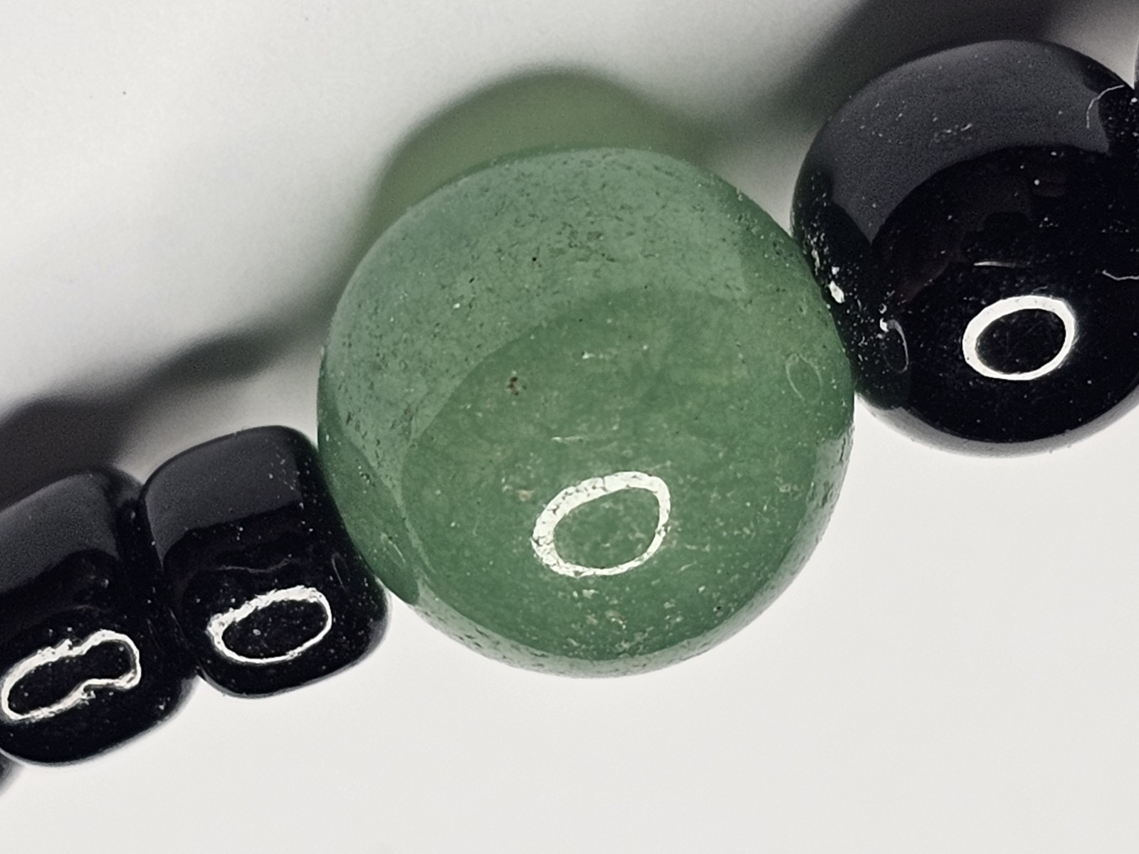 Vintage Aventurine & Onyx Necklace 19″ Polished Round Beads 30g