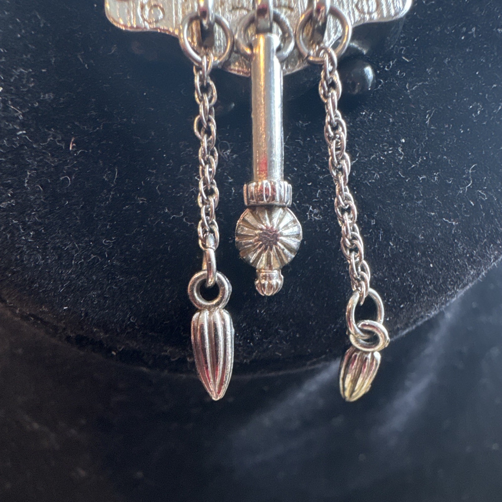 Avon Signed Silver Tone Clock Brooch Pin w/ Clear Crystal Dangle Charms