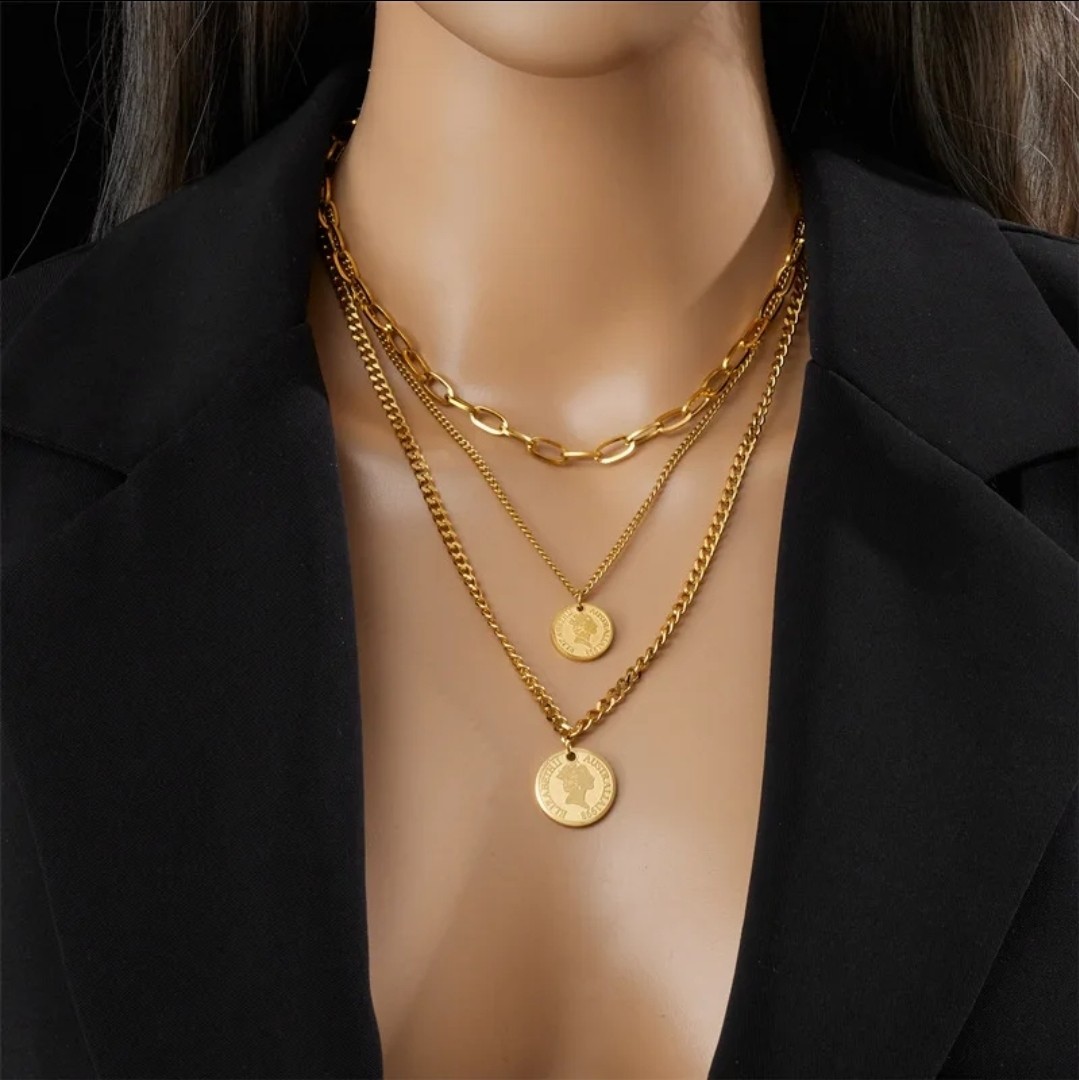 Chunky Multi-Layer Necklace Chain Queen Lady Choker Women Fashion Jewelry 103