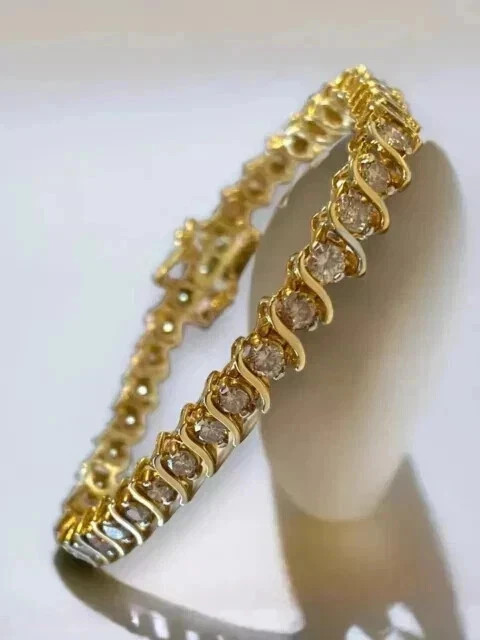 14K Yellow Gold Plated 5Ct Round Cut Lab Created Diamond Women’s Tennis Bracelet