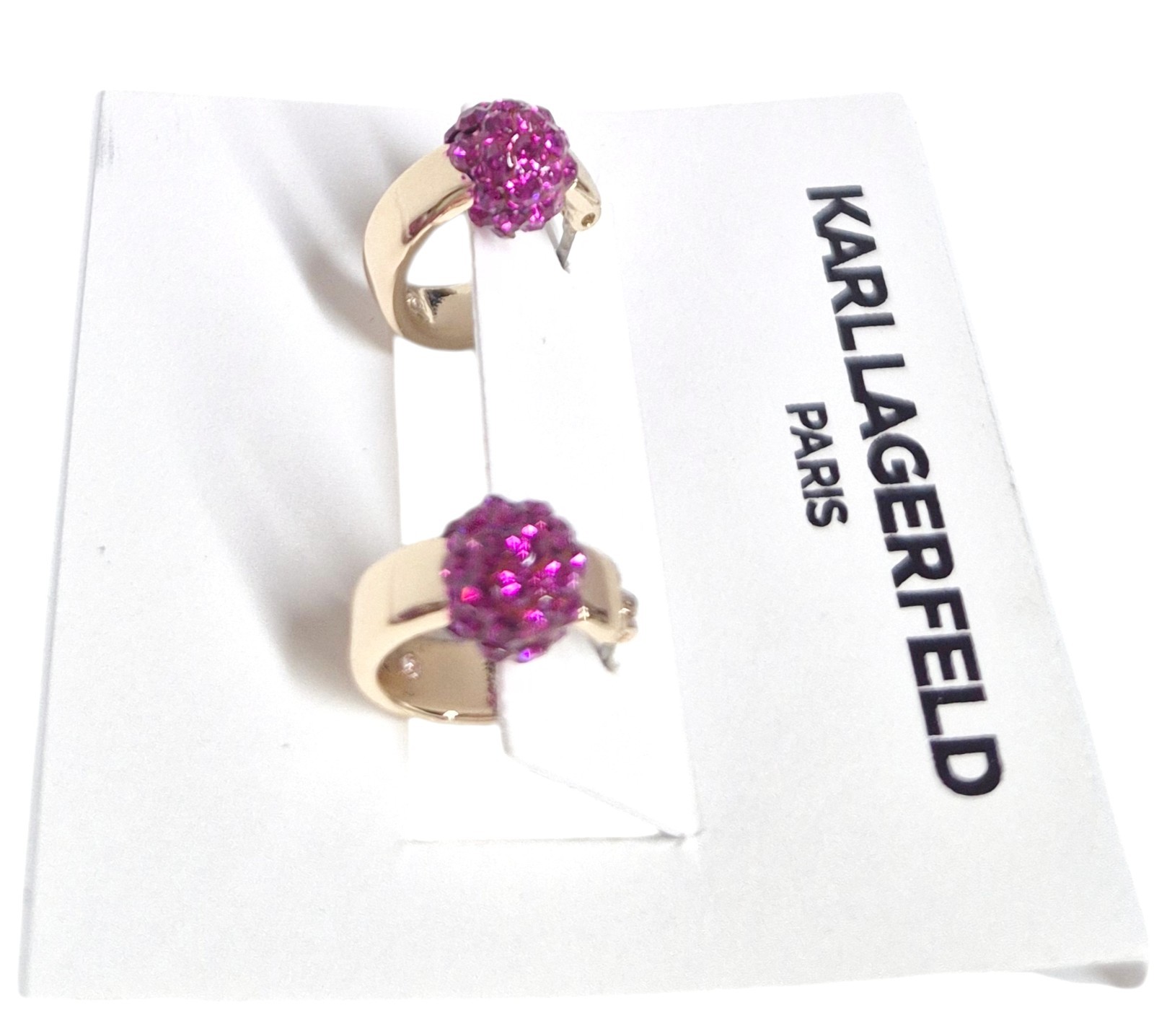 Karl Lagerfeld Small Pave Fireball Huggie Hoop Earrings Pink Gold Plated New