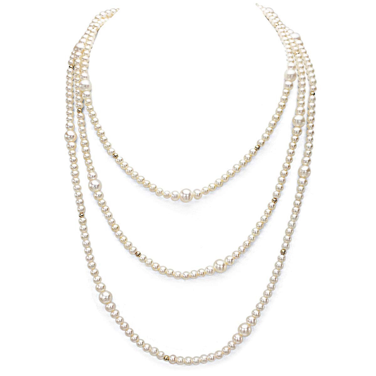 14K Yellow Gold Multi-Size High Luster White Freshwater Cultured Pearl Endles…