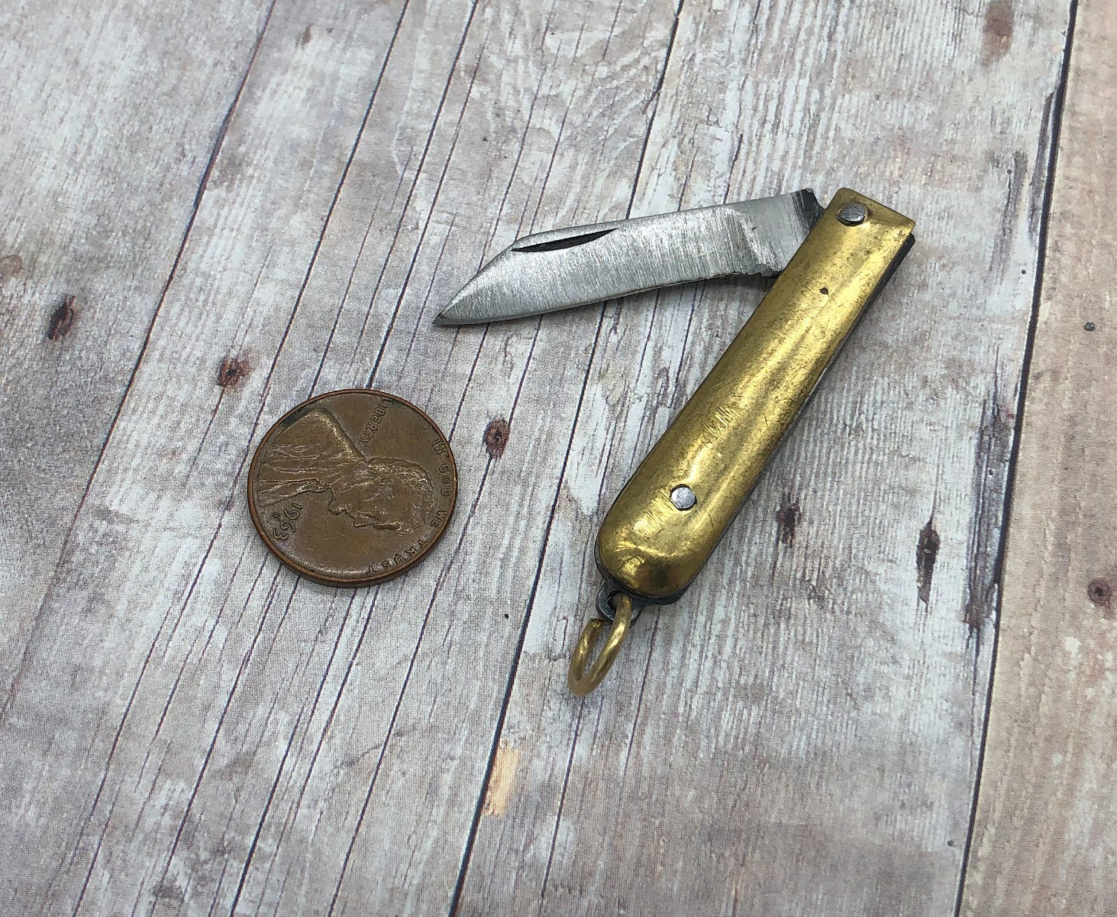 Handmade Brass Mini Pocket Knife Pendant with Loop – Vintage Style Charm