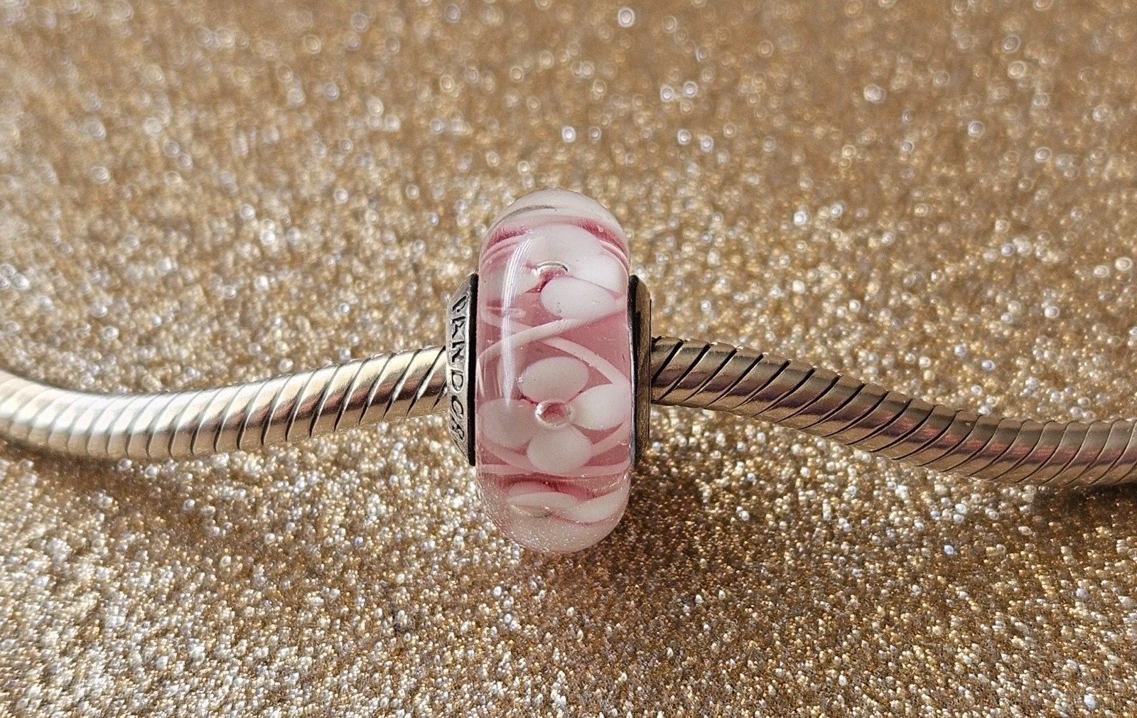 Authentic Pandora Pink Field Of Flowers Murano Charm