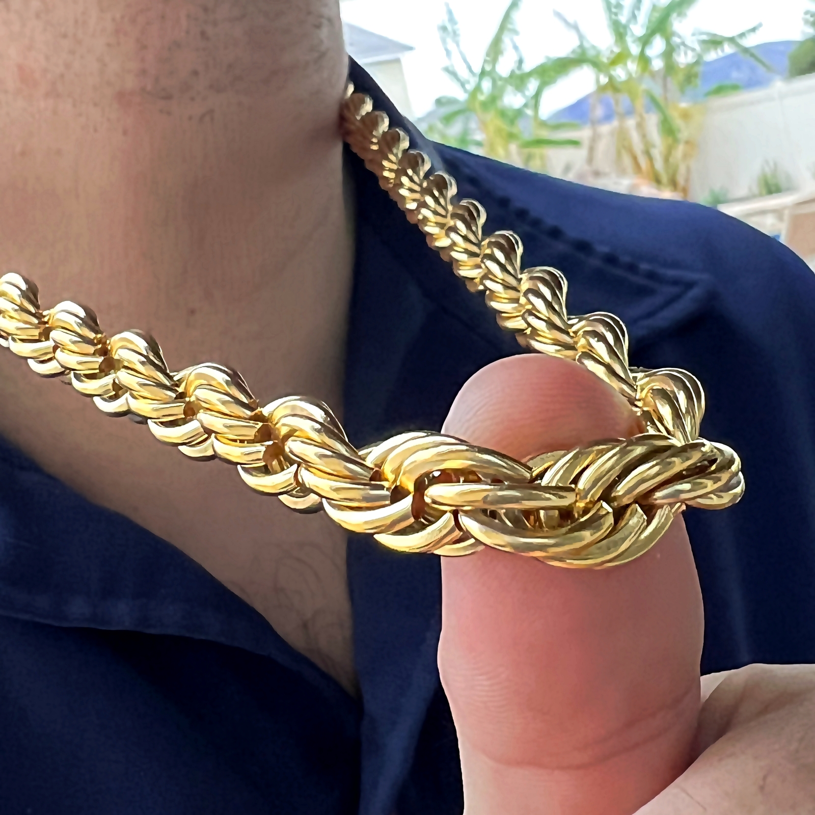 Mens 18k Gold Plated 316L Stainless Steel Rope Chain Hip Hop Necklace 10MM 24″
