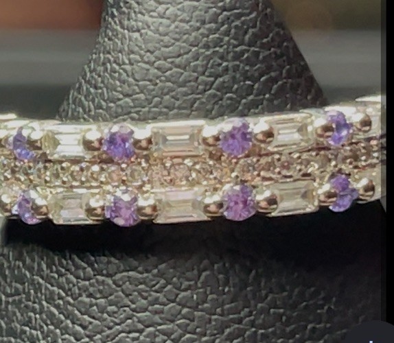 Sterling Silver Amethyst CZ Baguette Band Ring Size 9