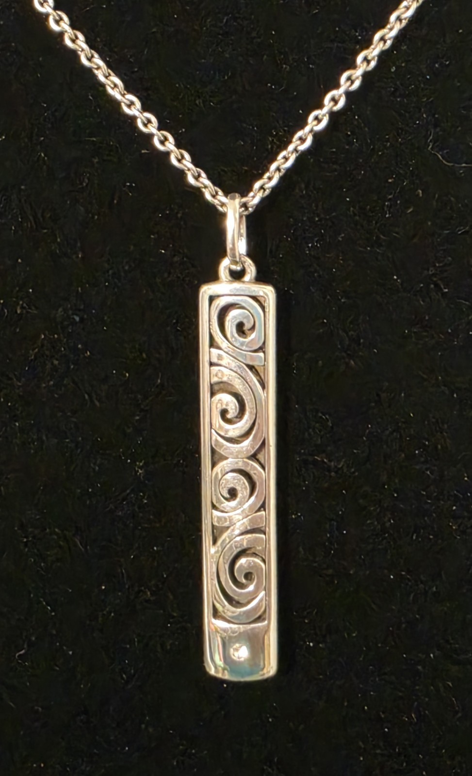 Brighton Contempo Ice Reversible Bar Necklace Scrollwork Crystal Silver Tone 20″