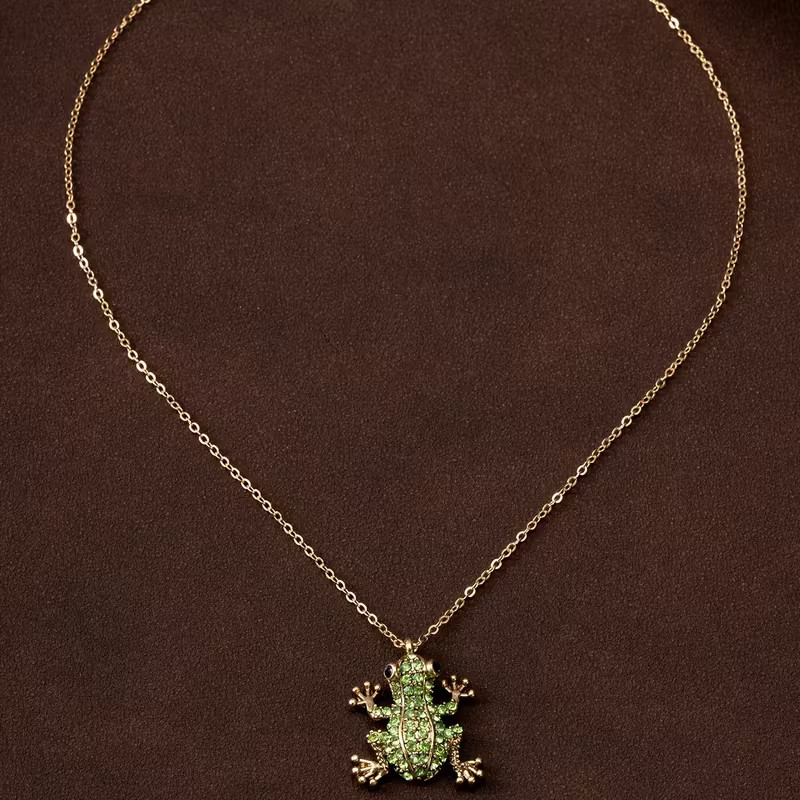Frog Jeweled Necklace Jewelry Nature Amphibian Animal Pendant