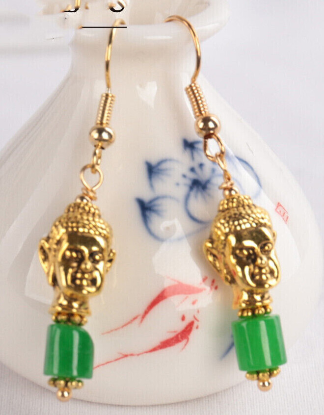 Green Jadeite Gemstone Earring Buddha Pendant Woman Beauty Gem Gift Love