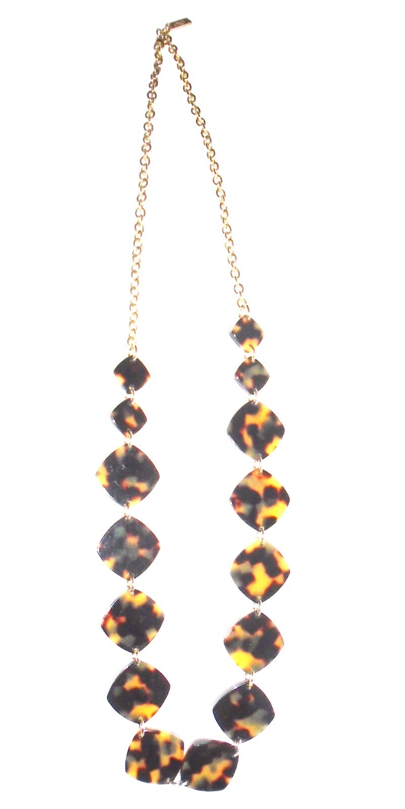 Jaeger Tortoiseshell Large Link Long Gold-tone Necklace brown gold signed vgc