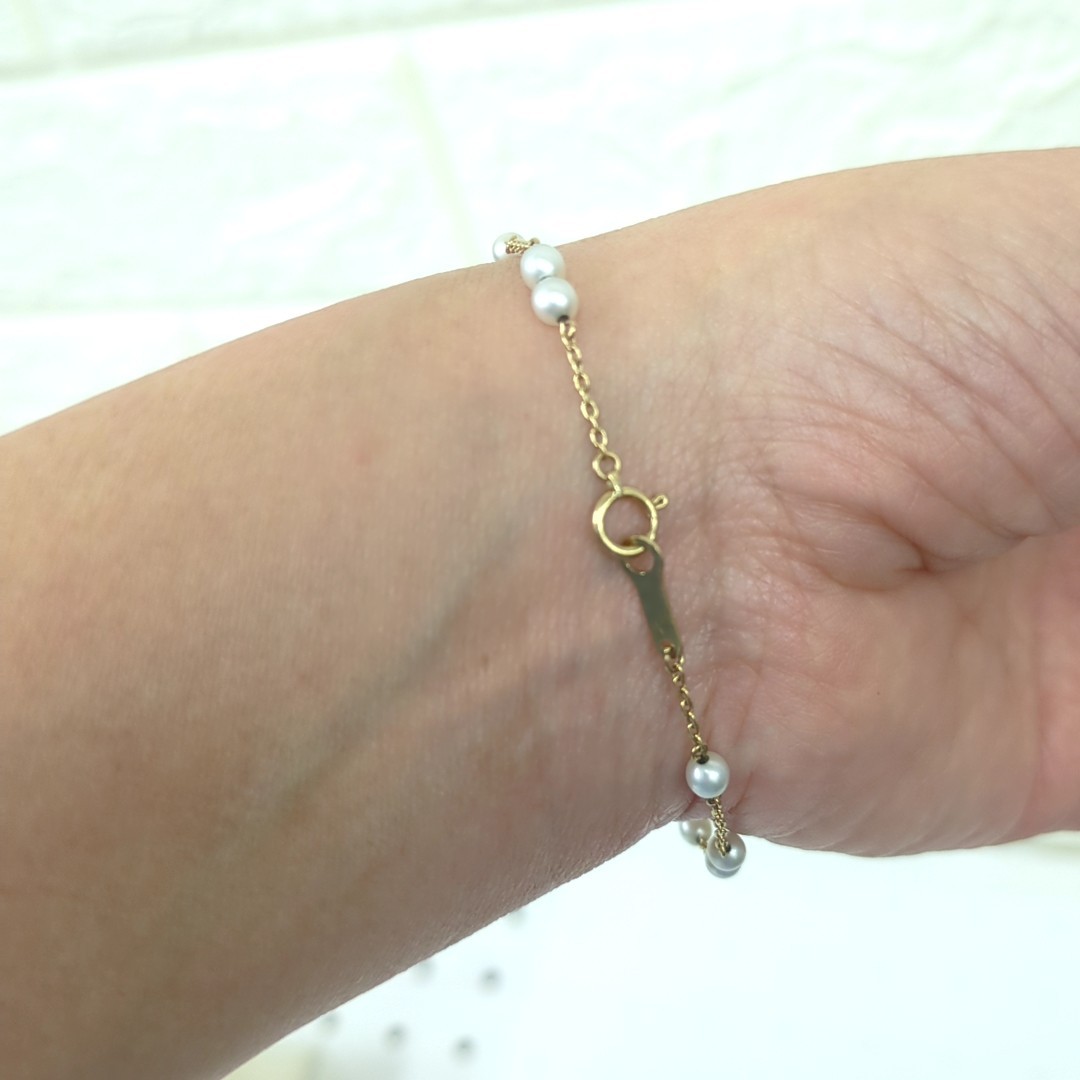 TASAKI Japanese Pearl 3.9mm K18 Yellow Gold Bracelet Approx. 2g Light Grey
