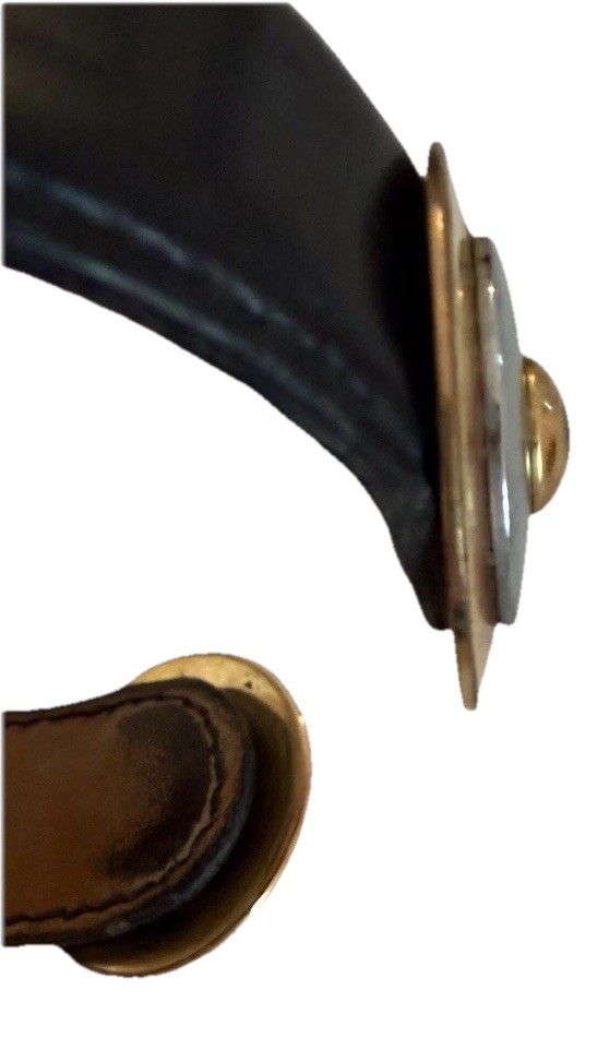 Hermes Black Leather Cuff Bracelet Made in France Signed Gold/Silver Hardware