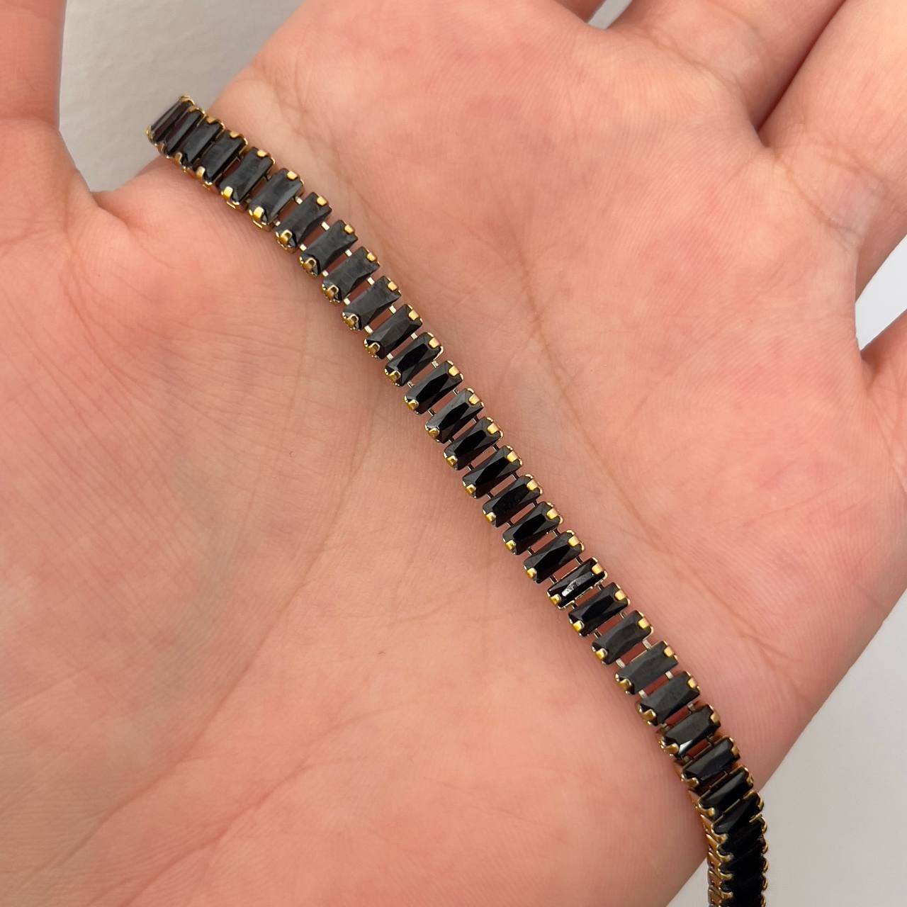 Gold Baguette Tennis Necklace Black Crystal Stainless Steel Choker Necklace