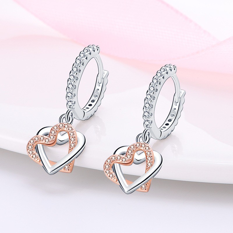 PANDACH 925 Sterling Silver Heart-to-Heart Drop Earrings For Women Jewelry Gifts