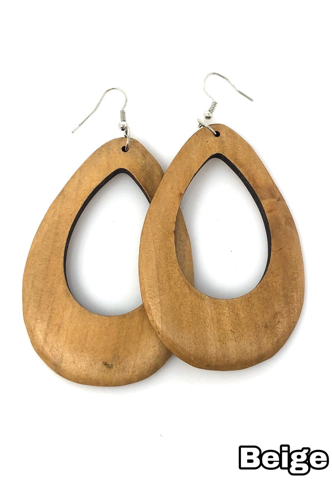 Pink Wooden Dangle Earrings Drop Shape Handmade Lightweight 3in Boho Colorful