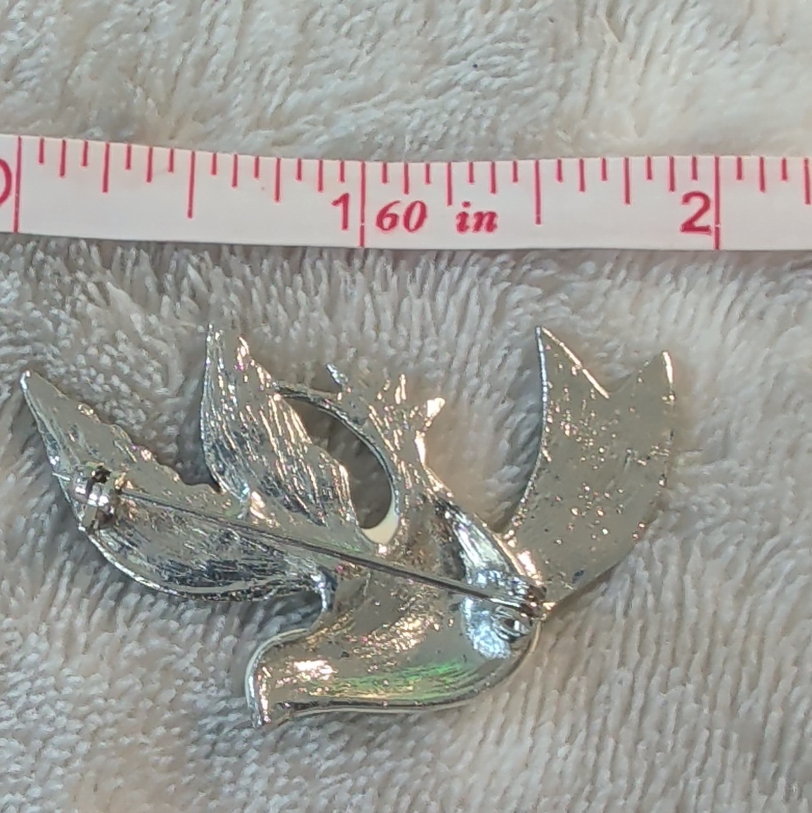 Silver Tone Metal Enamel Clear Rhinestone Peace Dove Brooch Pin, 2 in