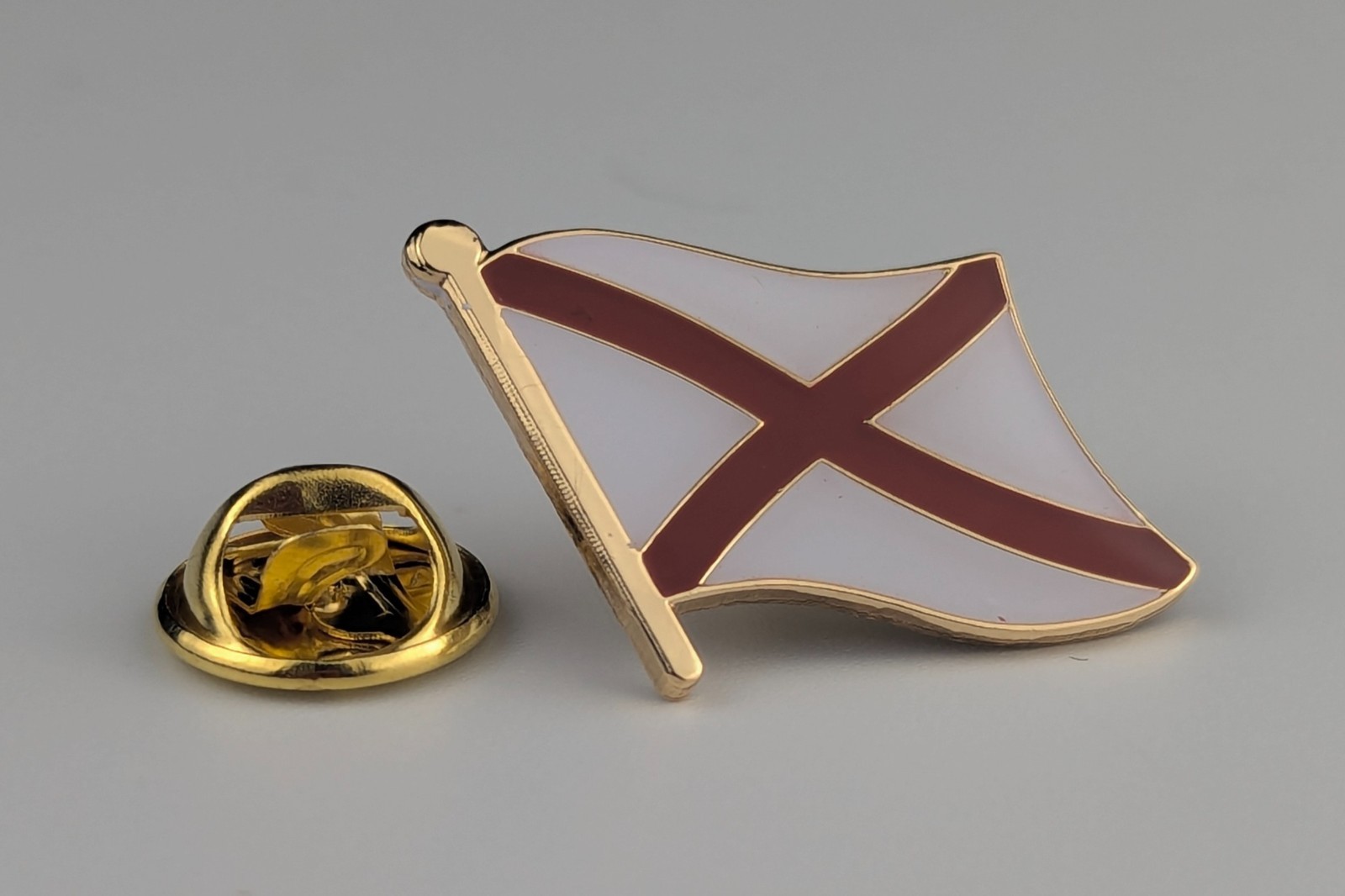 Alabama State Flag Lapel Pin; Die-Struck Steel Alloy; Protective Epoxy Coating
