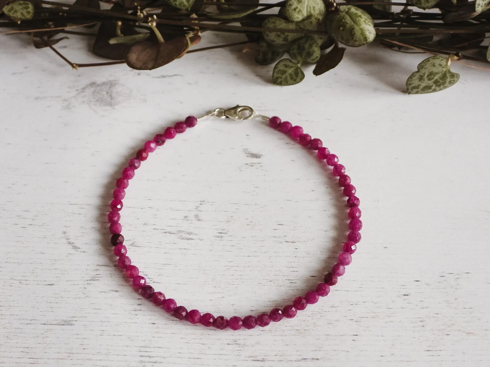 Ruby Crystal Gemstone Dainty Bracelet Minimalist Healing 3mm Faceted Beads