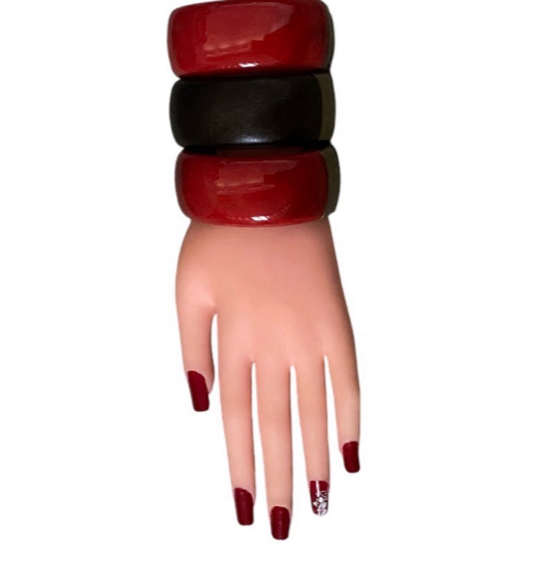 Premier Designs Piper Resin And Wood Hinged Bangle(Set Of 3) 7.25in