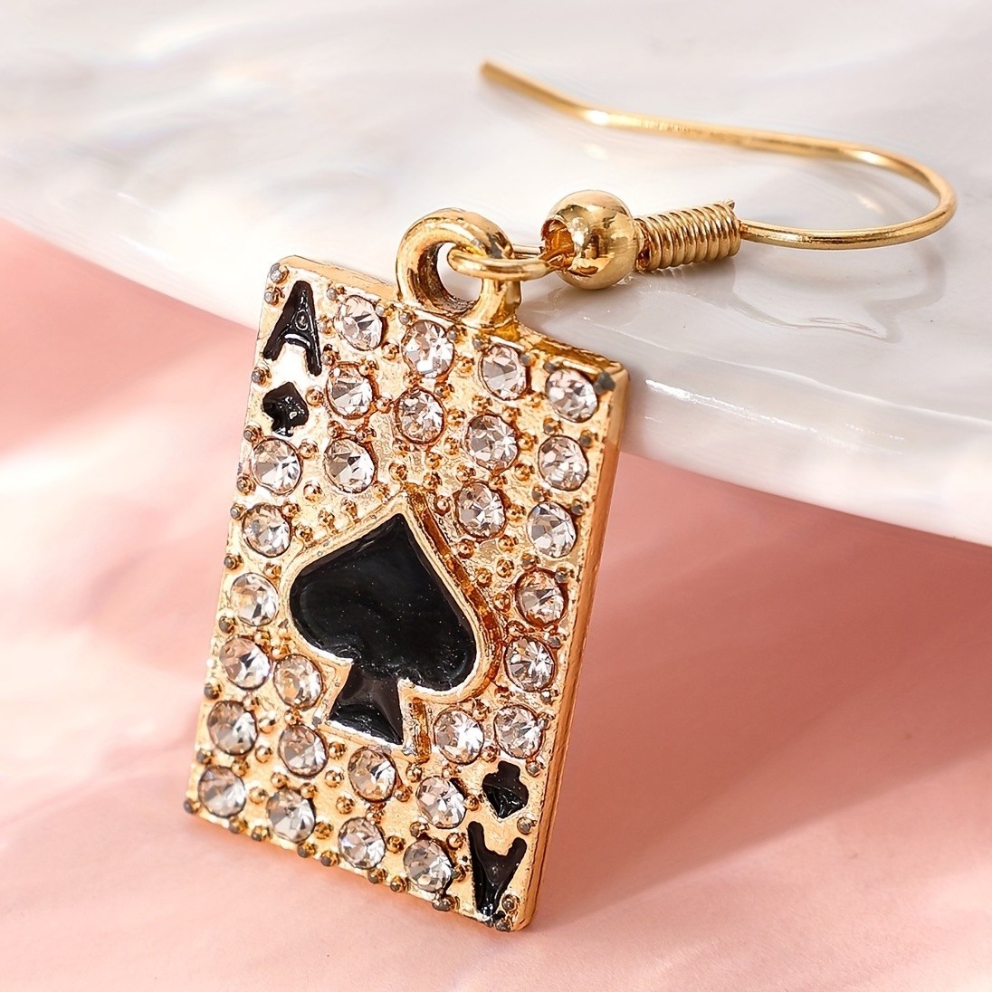 Women’s Ace Spades Drop Earrings Hip Hop Glass Stone Zinc Alloy Party Jewelry