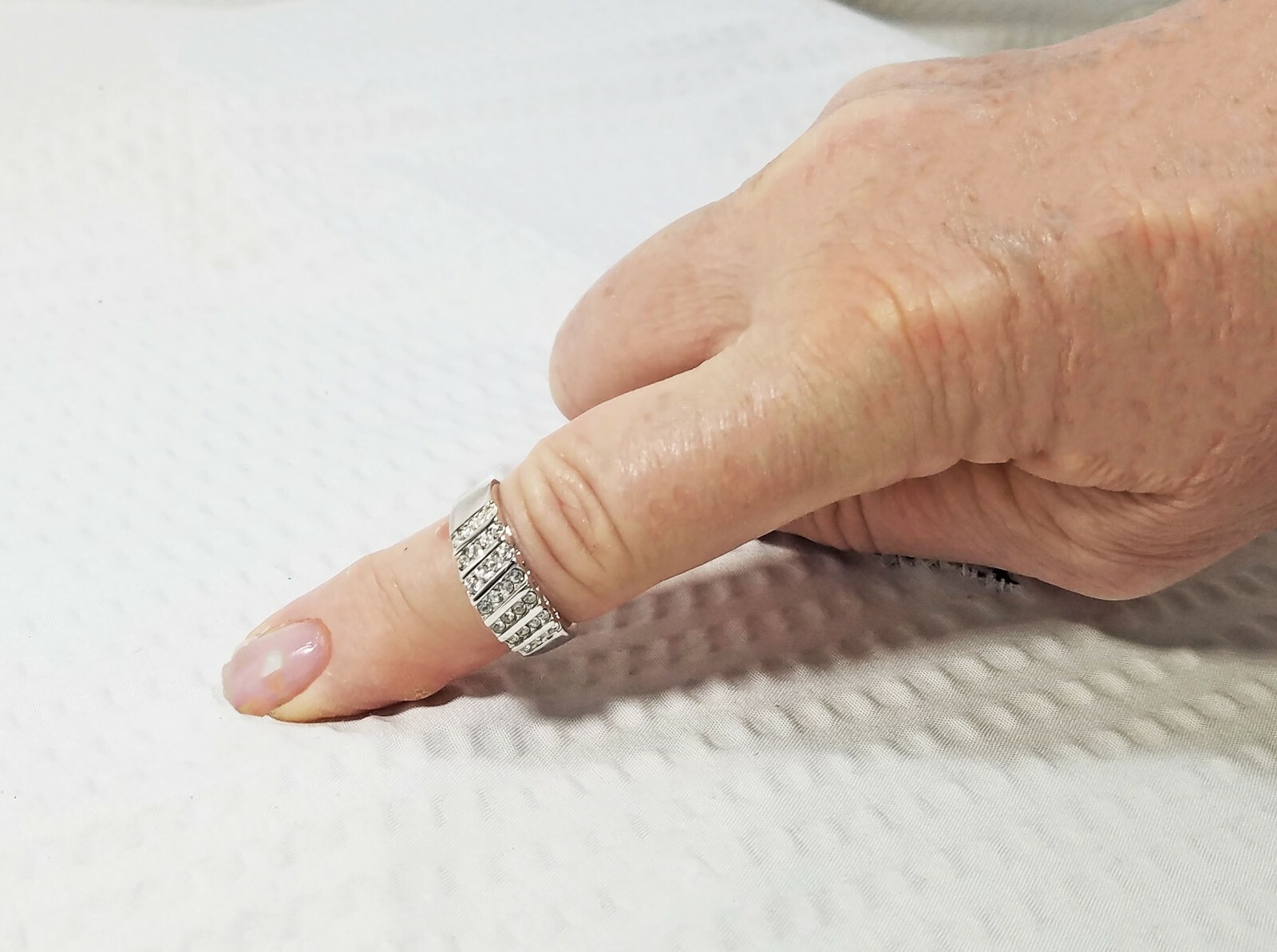 Channel-Set Austrian Crystal and Polished Silver Tone Band Ring