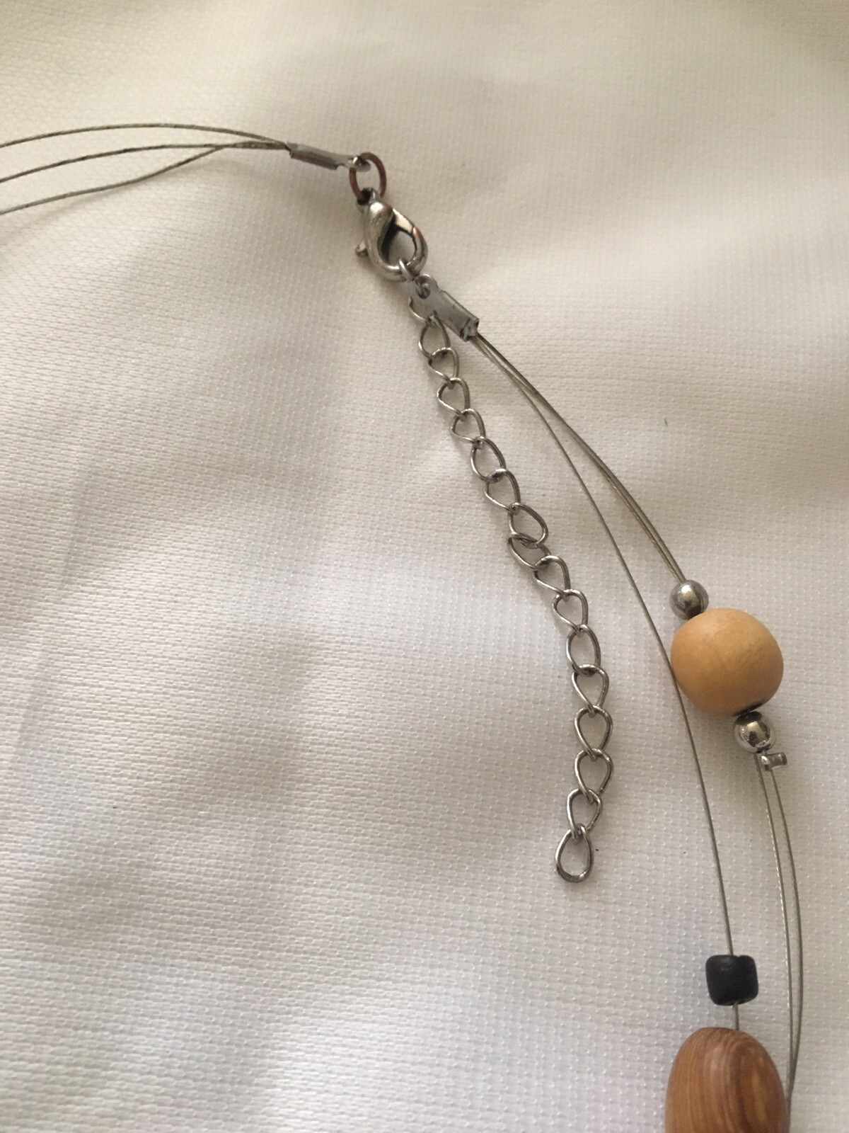 Earthy Minimalist Wood on Wire Necklace Lobster Clasp Unsigned 20”